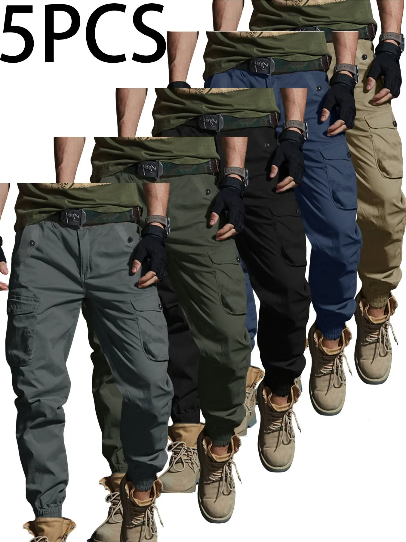 Men's durable outdoor training pants, men's multi-pocket work pants, men's solid color and printed pocket zipper waterproof tactical cargo pants without belt, Casual Street Trousers, All Purpose Pants