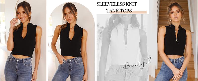 Saodimallsu Womens Summer Zipper Knit Crop Tops Going Out Sweater Tank Fashion Sexy Y2k Sleeveless Shirts
