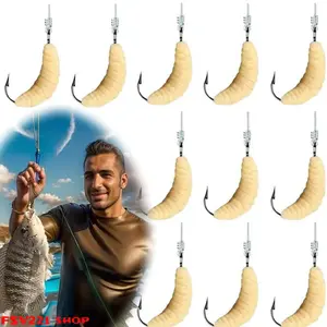 Lifelike Silicone Maggot Grub Lures, Pre-Tied Hook Soft Worm Baits, Scented Small Artificial Lures for Freshwater Stream Fishing- Ideal for Stream, Pond Fishing, Trout, Carp, Panfish & Beginner Anglers Worm Grub Baits with Built-in Hooks, Lifelike Silicon