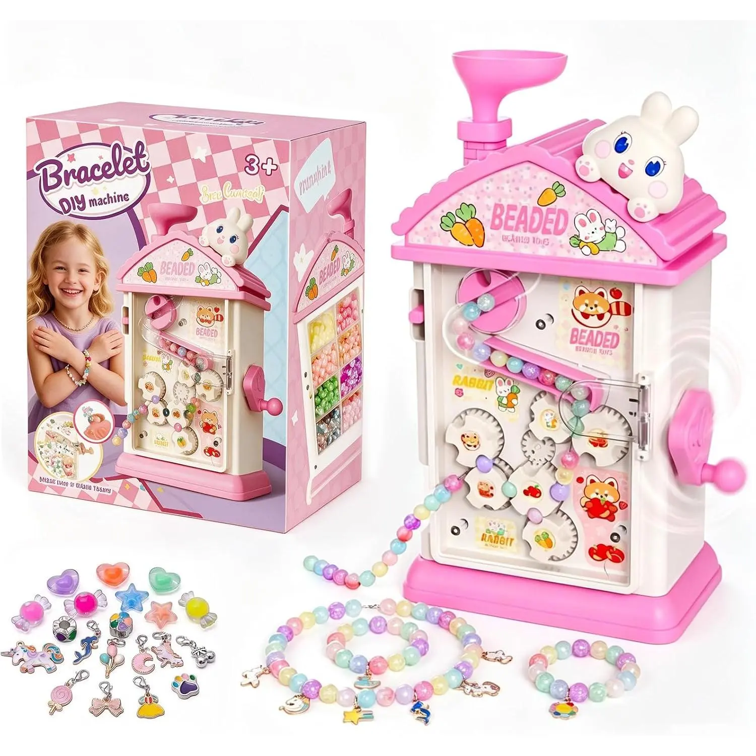 Bracelet Making Kit, Beaded Toys Bracelet Maker for Girls 6-12 | Bunny DIY Bracelet Maker Machine, 400 Beads, 34 Charms & Complete Tools, Storage Slots & Bead Recycle, Beaded Toys Gifts