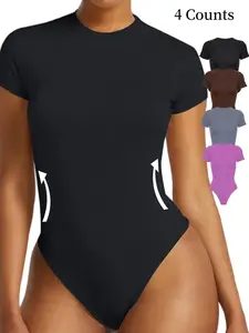 Women's Solid Color Short Sleeve Round Neck Shapewear Bodysuit, Body Shapewear Faja, Casual Comfortable Breathable Tummy Control Butt Lifting Shaper for Daily Wear, Ladies Shapewear for All Seasons, Shapewear Clothes