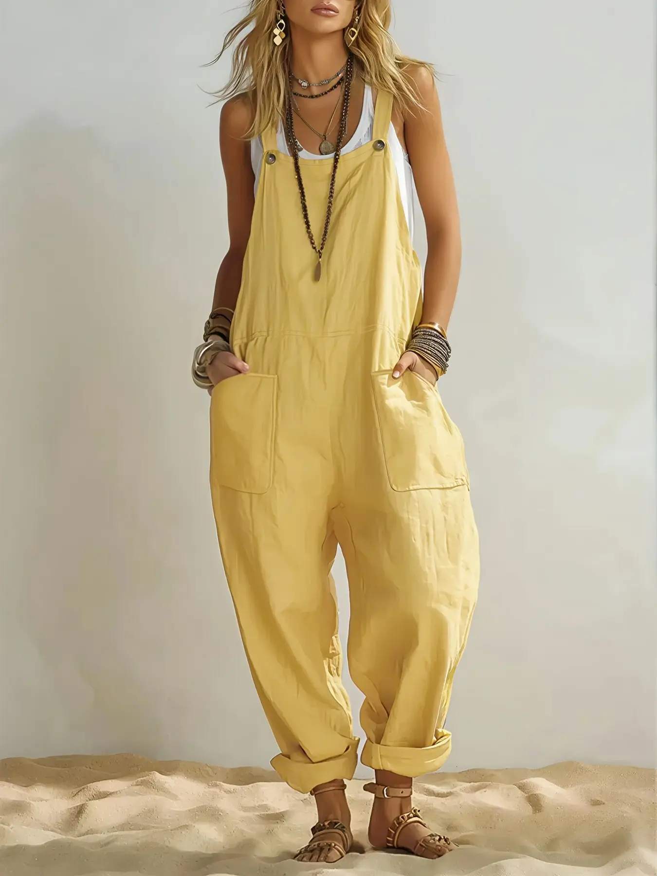 Women's Strap Drawstring Loose Pants Overall, Lightweight Adjustable, Casual Summer Fashion, Simple Style, Trendy Design, Perfect for Outdoor Activities, Ladies' Comfortable