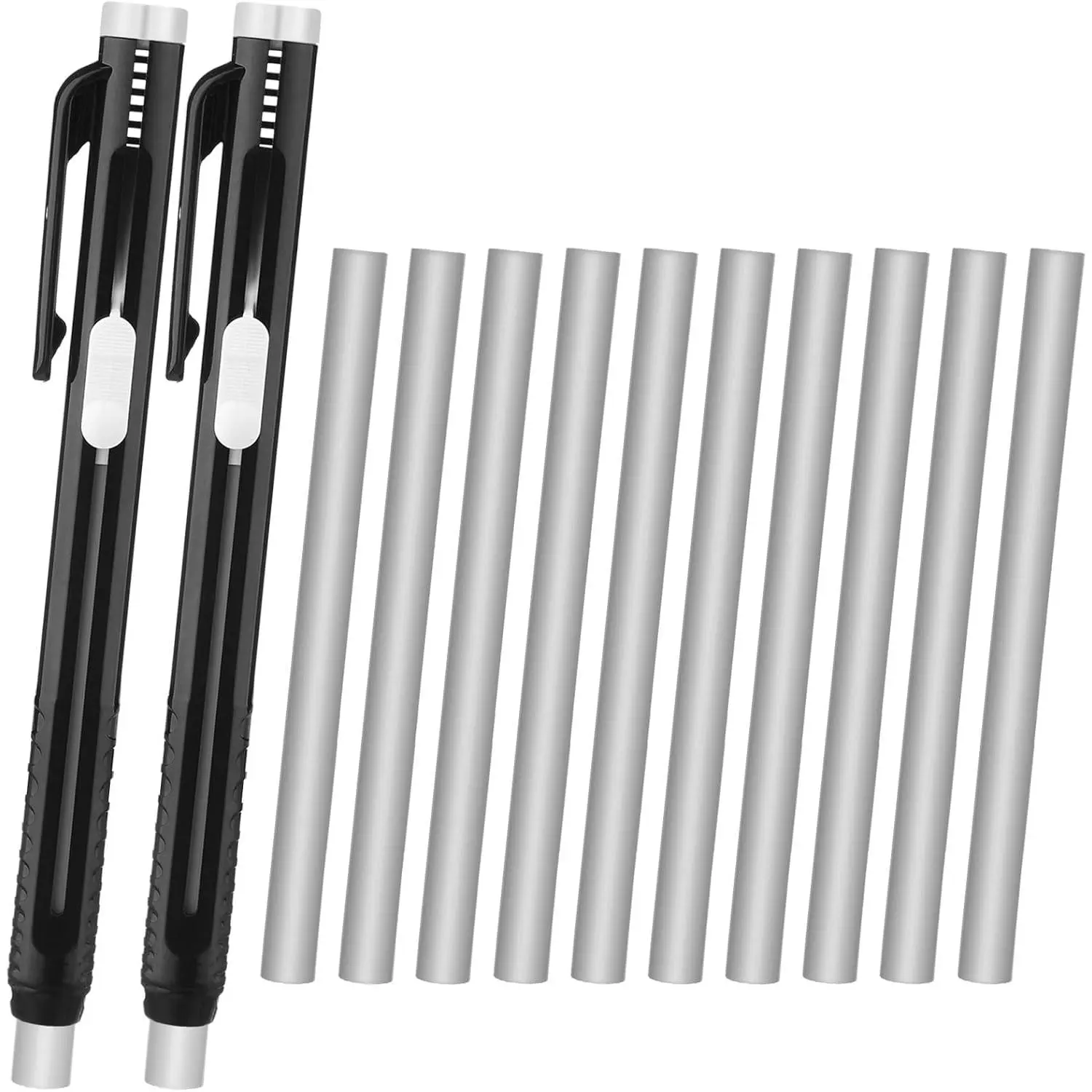 12 Pieces Retractable Mechanical Eraser Pen Bulks & Eraser Refill for Teacher Gifts Painting Writing Office Daily Study Solid Black