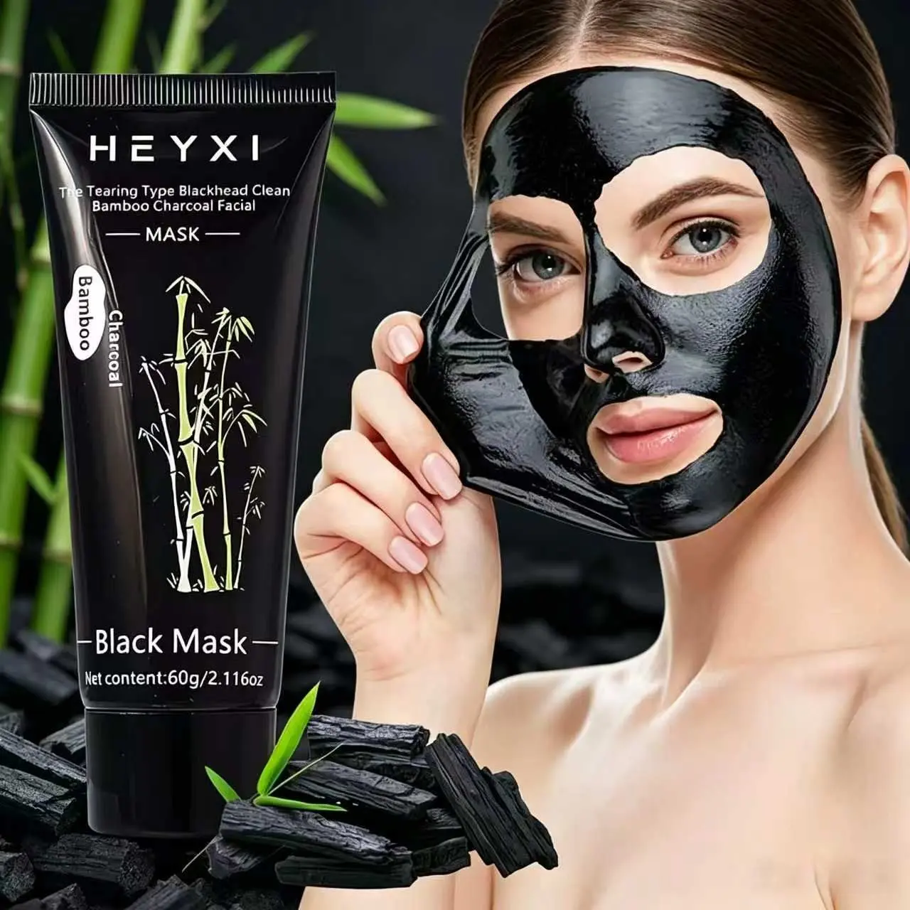 Bamboo charcoal peel-off Blackhead mask, made with natural ingredients, controls oil, moisturizes and hydrates, smooths the skin, easy use, deeply cleanses pores and nourishes the skin, gentle formula suitable for all skin types, for both men and women