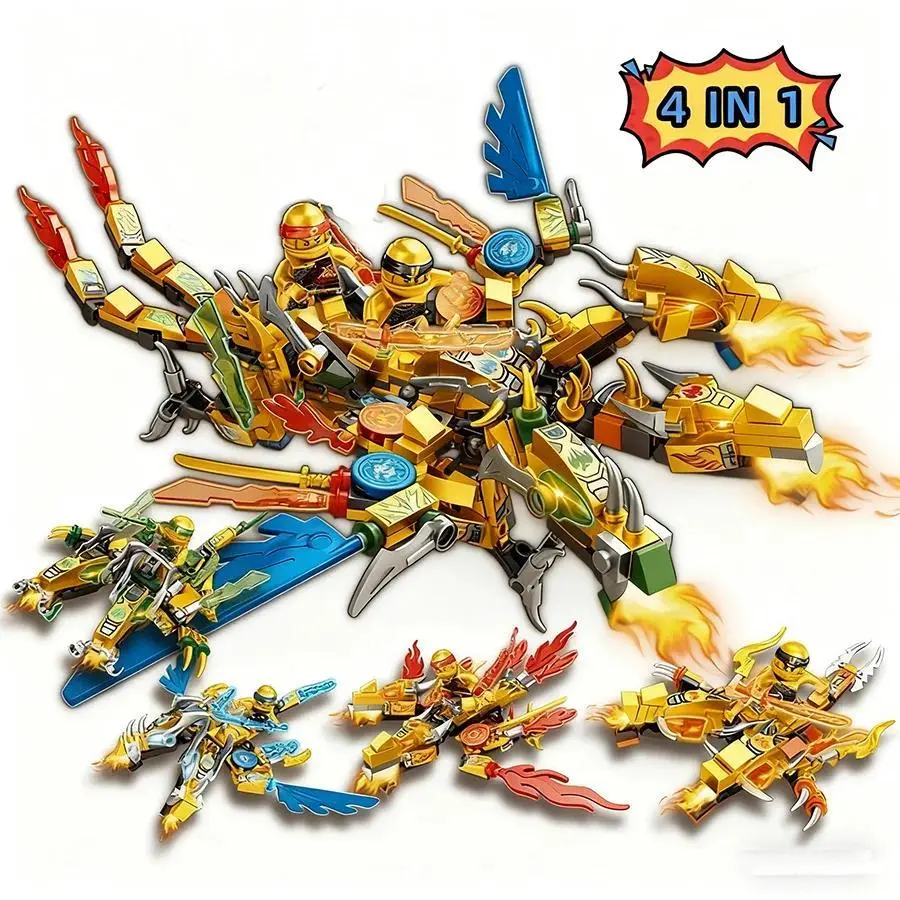4 in 1 ninja dragon Mech Mini Model Action Figure Building Blocks Compatible Cartoon Anime Cities Kid Toys Gifts