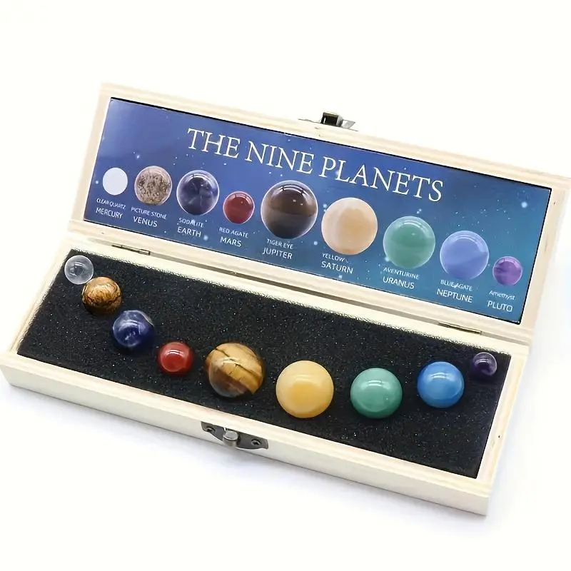 Solar System 9 Planets Natural Stone Set, Crystal Collection for Galaxy Decor, Unique Mineral Specimen Gift Box