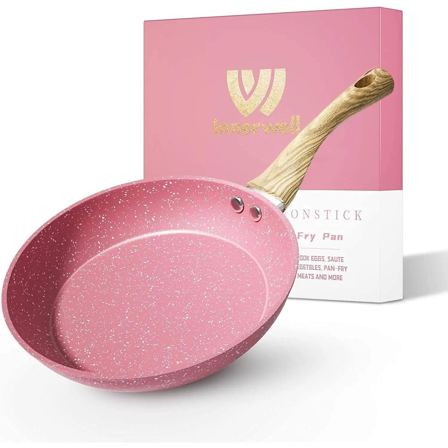 Innerwell 8-Inch Pink Nonstick Frying Pan Small Egg Pan Skillet | Even Heating All Stove Compatible, PFOA PFOS Free, Granite Stone Cookware Skillet, Healthy and Non Toxic
