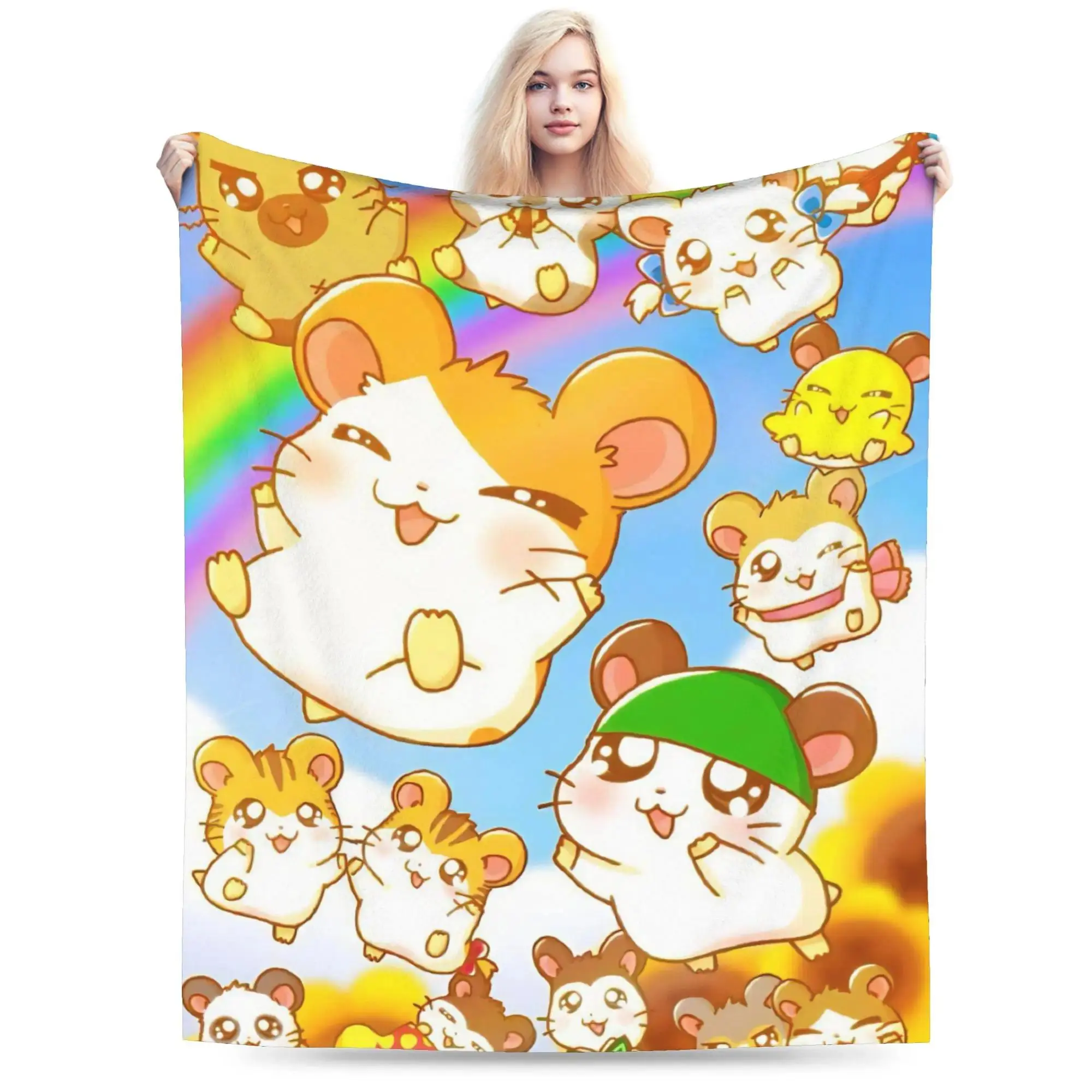 Cute Hamtaro Soft Flannel Throw Blanket Plush Warm for Couch Bedroom Gift