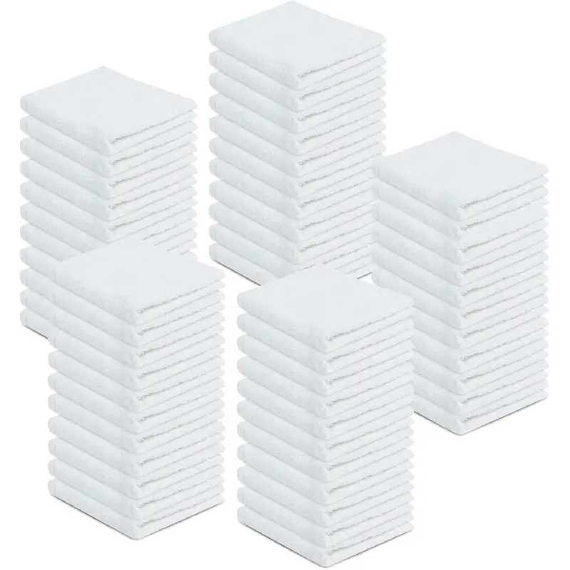 100% Cotton Terry Towels Cleaning Cloths, Pack of 50 (12" x 12") Multipurpose, Highly Absorbent, Reusable Cotton Rags, White Bar Towels & Cleaning Rags for Everyday Usage (White)