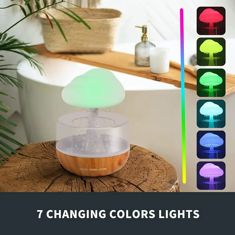 Mushroom Shaped Humidifier with 7 Color LED Lights, Quiet Rain Cloud Night Light, Multi-Color Desk Lamp for Relaxation