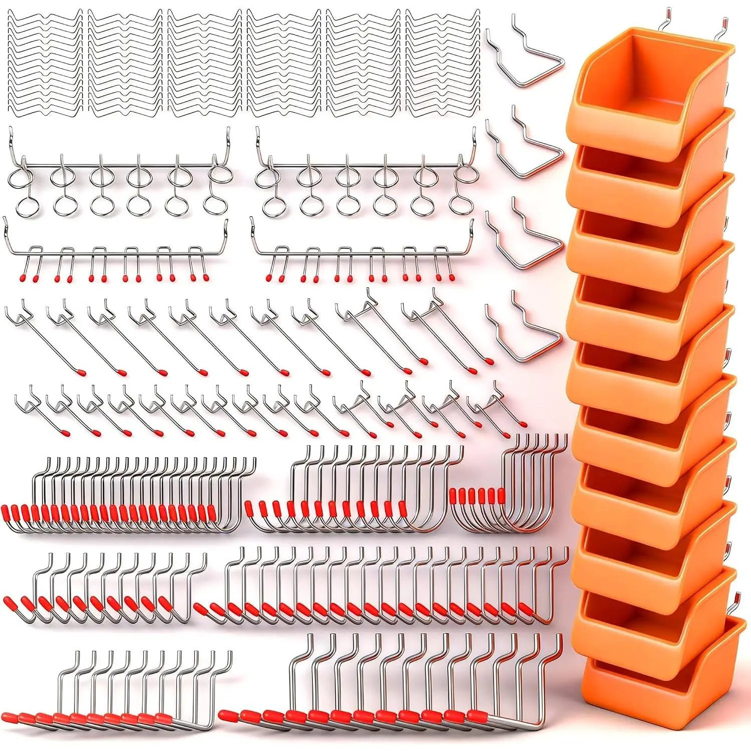 238 PCS Pegboard Hooks Assortment Kit – 16 Types Heavy Duty Pegboard Accessories with Bins – Fits 1/8 & 1/4 Inch Pegboard Metal Hooks for Garage, Workshop, and Tool Storage Organization