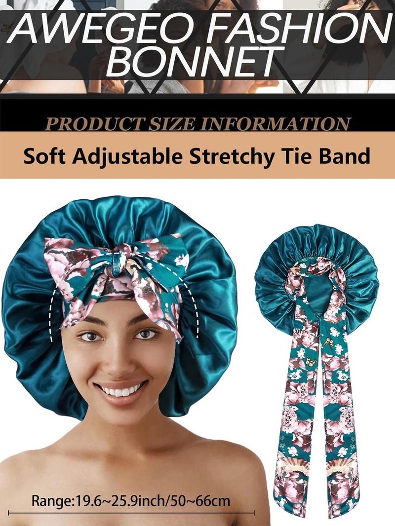 Silky Satin Sleeping Bonnet, Adjustable Sleeping Bonnet with Printed Tie Design, Soft & Skin-friendly for Nighttime Curl Retention & Natural Hair Maintenance, Heatless, Sleep Bonnets
