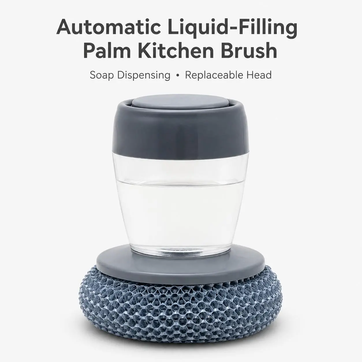 Refillable PET Palm Cleaning Brush with Soap Dispenser, Comfortable Grip Multipurpose Kitchen Scrubbing Tool for Camp Kitchen Dishes, Sinks, Fits Pots Pans