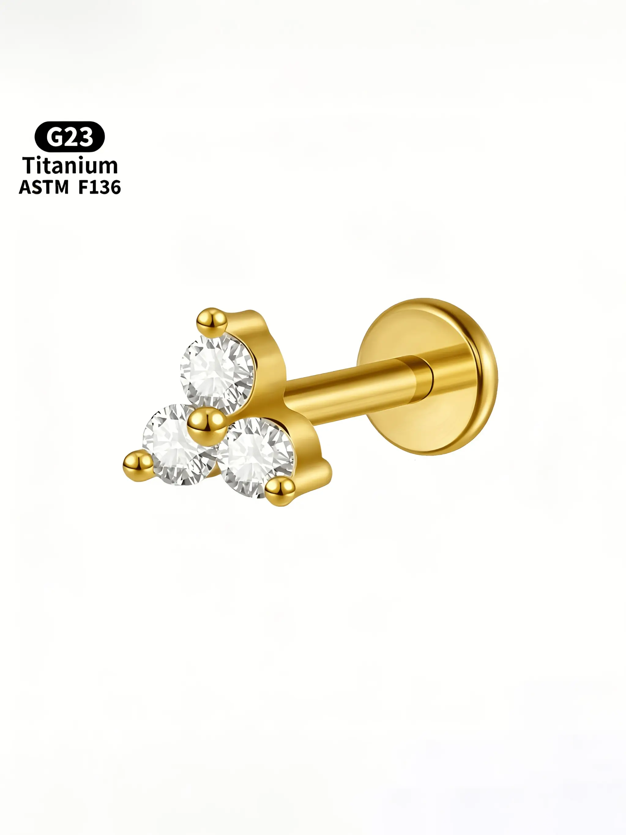 Fashionable G23 Titanium Lip Ring, 3 Synthetic Zirconia Teeth Piercing Jewelry, Hypoallergenic, Easy to Wear, Simple Style
