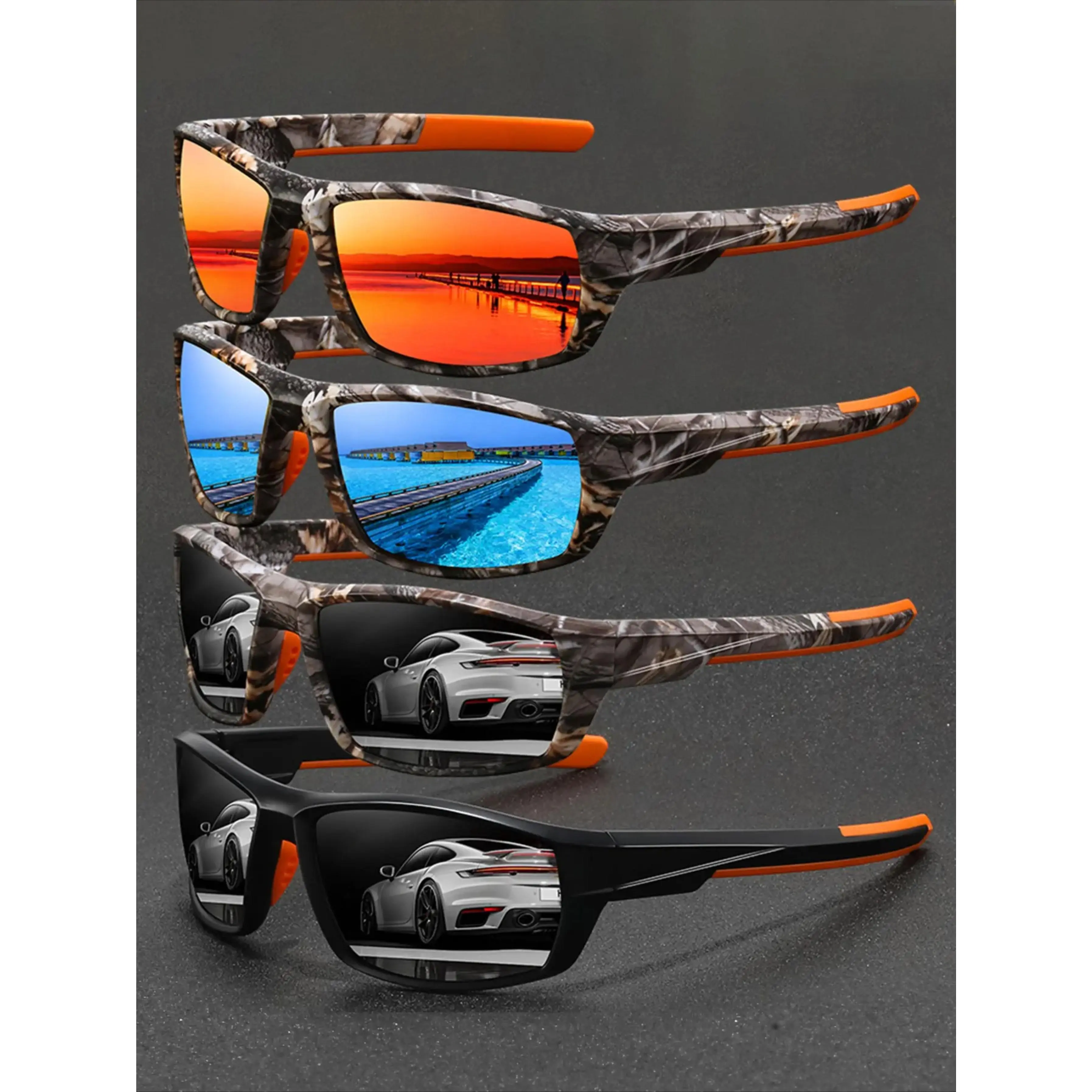4 Pack Camo Sports Cycling Sunglasses for Men Women - UV400 Protection Outdoor Shades with Rubber Nose Pads, Trendy Unisex Multiple Colors, Sunglasses For Women, Men's Sunglasses