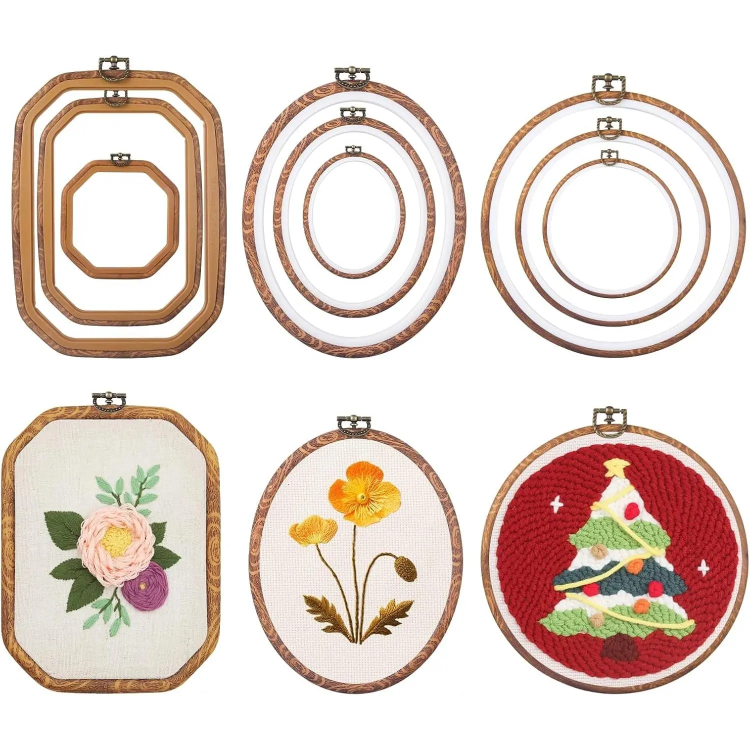 9Pcs Mixed Shape Embroidery Hoops Embroidery & Cross Stitch Display Frames Ideal for Sewing Craft Embroidery and Home Decoration