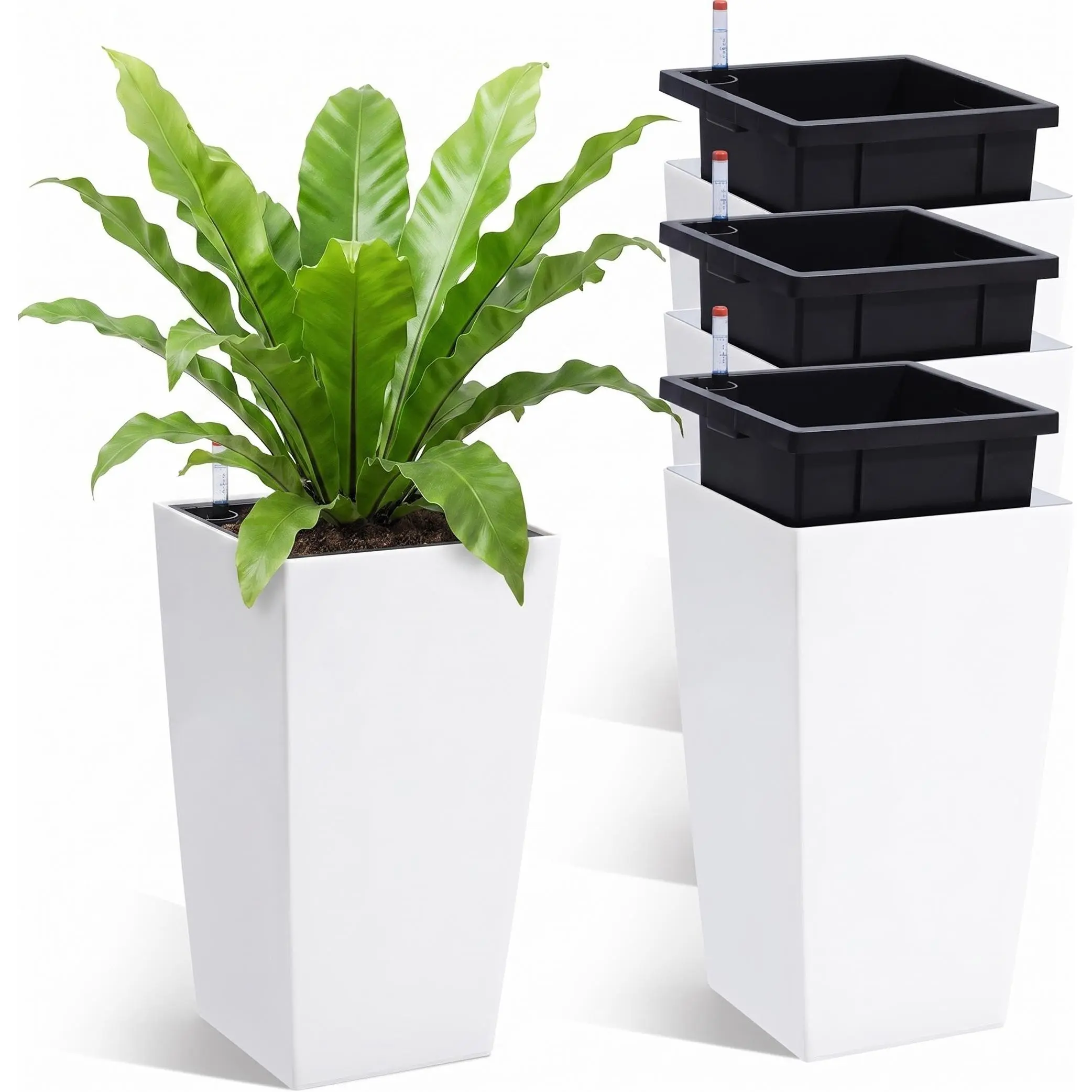 Garvee 16" Tall Planters Set of 4, Outdoor＆Indoor Planter Pots, White