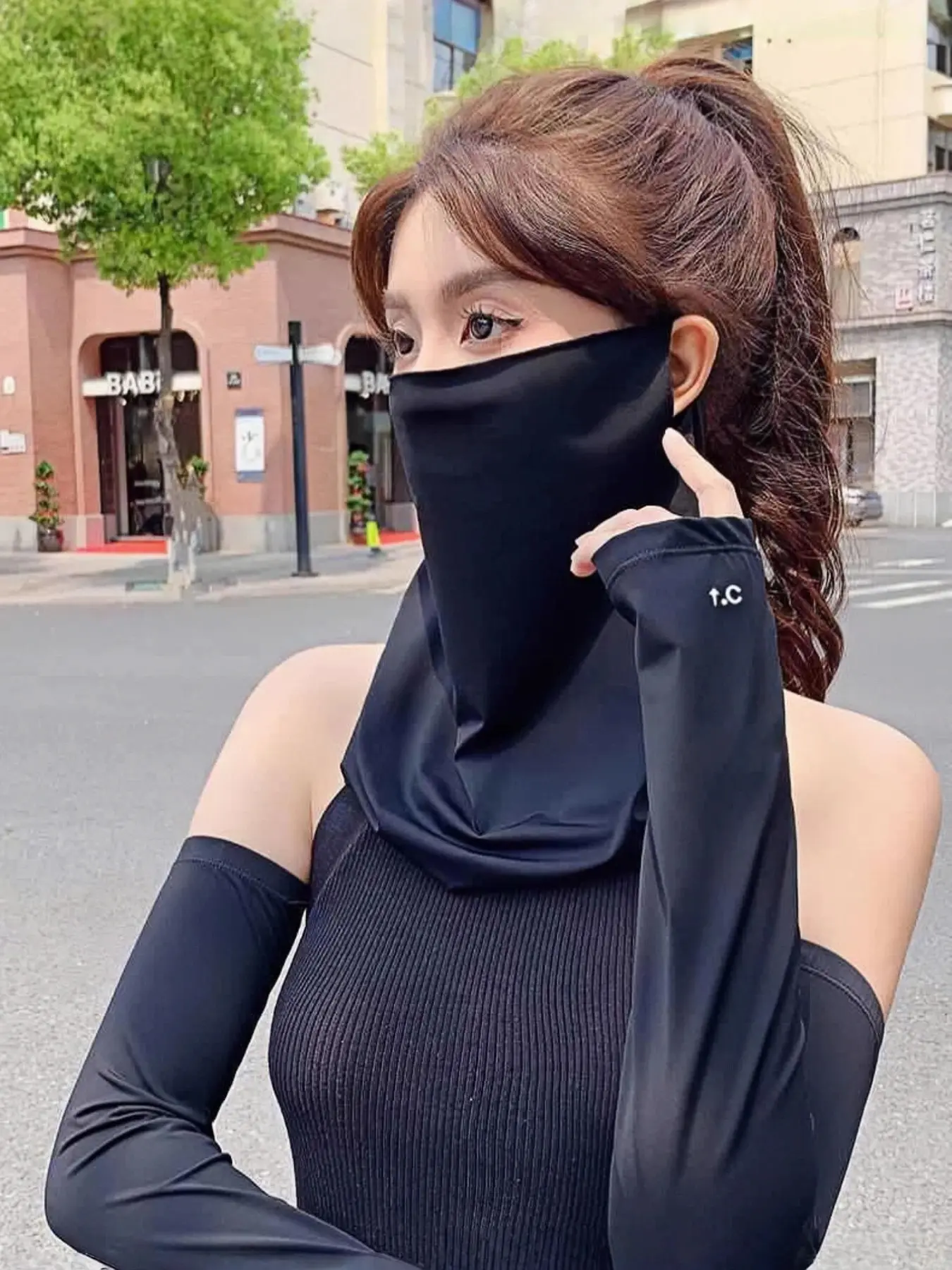 Upf50+ UV Protection Neck Mask and Arm Sleeves Set, Unisex Ice Silk Sunscreen, Breathable, Ideal for Outdoor Activities