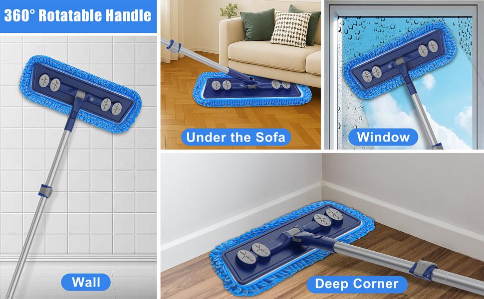 Microfiber Mops for Floor Cleaning - 3 Thickened Washable Pads - Floor Dusters for Hardwood with 55" Adjustable Handle - Wet Dry Dust Mop for Pet Hairs Walls Tile Wood Laminate Home Kitchen