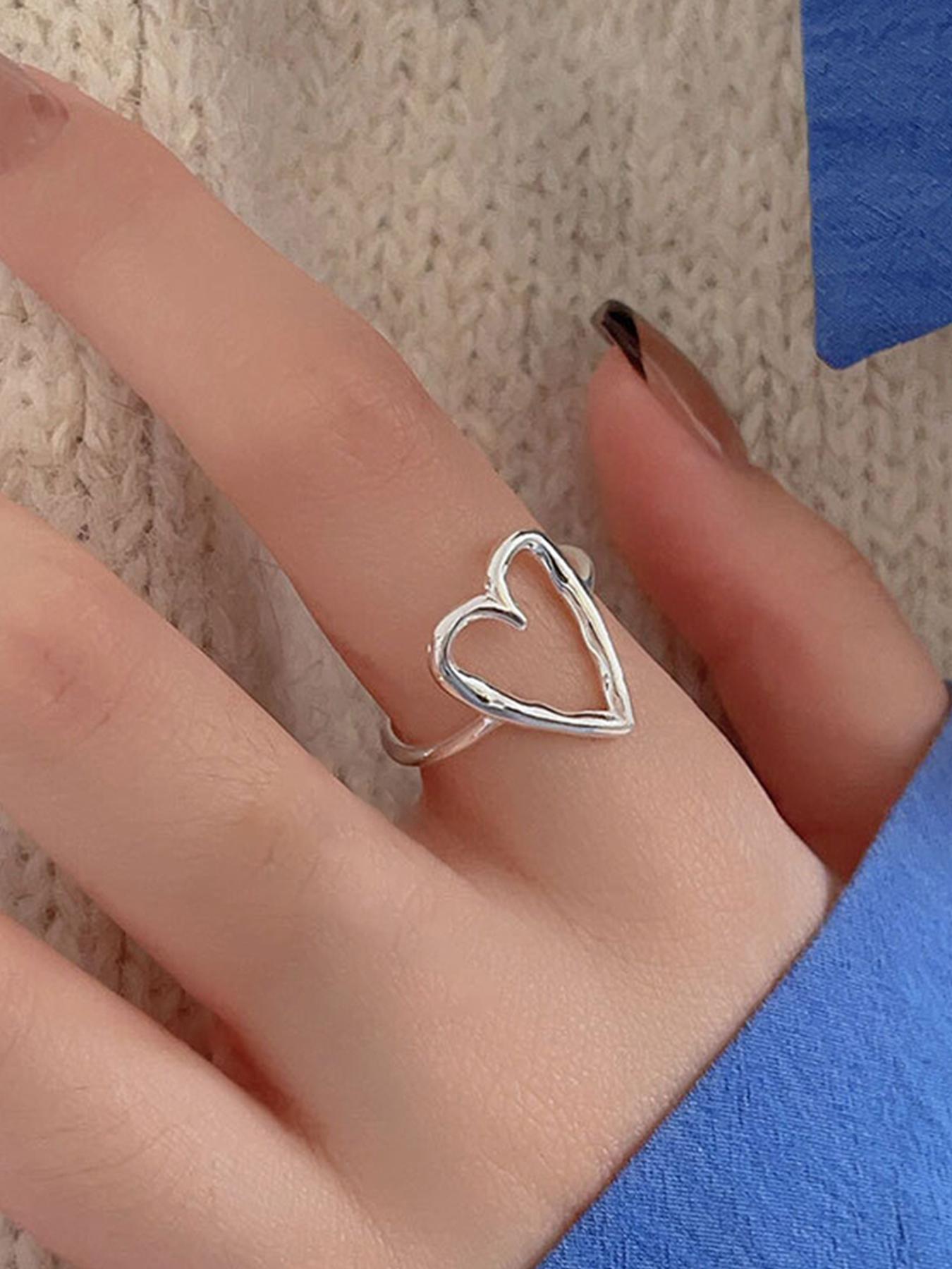925 Sterling Silver Irregular Heart Design Cuff Ring, Heart Shaped Ring, Adjustable Open Ring for Women, Unique Rings, Statement Rings, Fashion Jewelry Accessories for Party, Daily Decor, Exquisite Jewelry for Birthday Gift, Valentine's Day, Gift