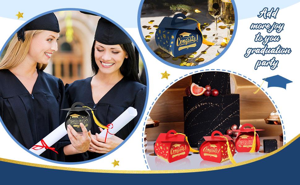 30 Pcs Graduation Cap Gift Box Graduation Party Favors Candy Boxes Treat Box with Tassel Table Centerpieces Class of 2026 Grad Decorations(Black, Gold)