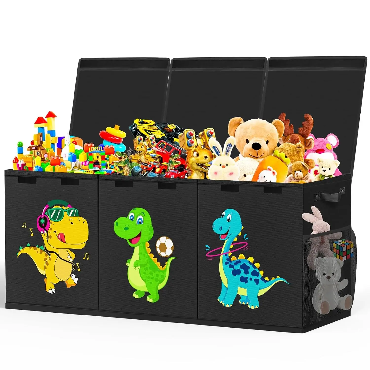 Extra Large Collapsible Toy Box with Lid, Dinosaur Kids Storage Chest Organizer Basket for Toddlers, Boys & Girls, Nursery, Playroom, Living Room, 40"x14"x16", Black(Gift)