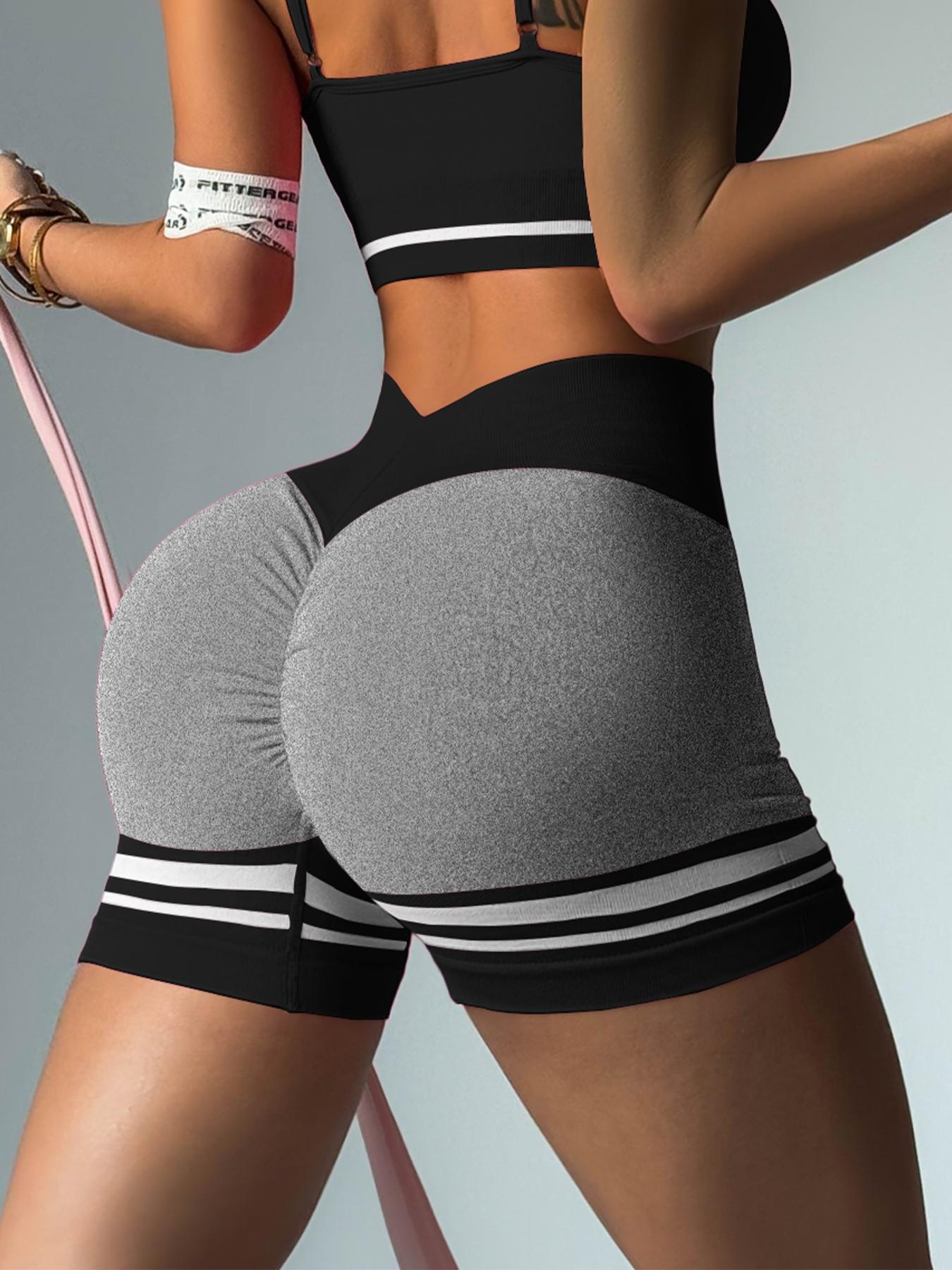 Women's Striped High Waist Gym Shorts, Active Athletic Shorts, Breathable Comfortable Yoga Shorts, High Elasticity Fitness Casual Wear, Ideal for Workouts & Daily Use