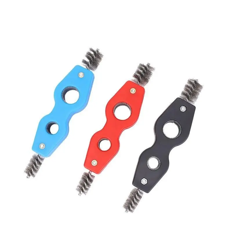 4 in 1 Dual-Head Pipe Cleaning Brush for Rust and Burr Removal, Steel Wire Bristles for Interior and Exterior Surfaces