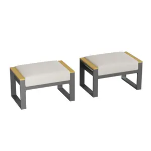 Outdoor 2-Piece Aluminum Patio Ottoman Set, Outdoor Footstool with Seat Cushions, Small Metal Outdoor Chairs for Balcony, Garden, Deck, Backyard