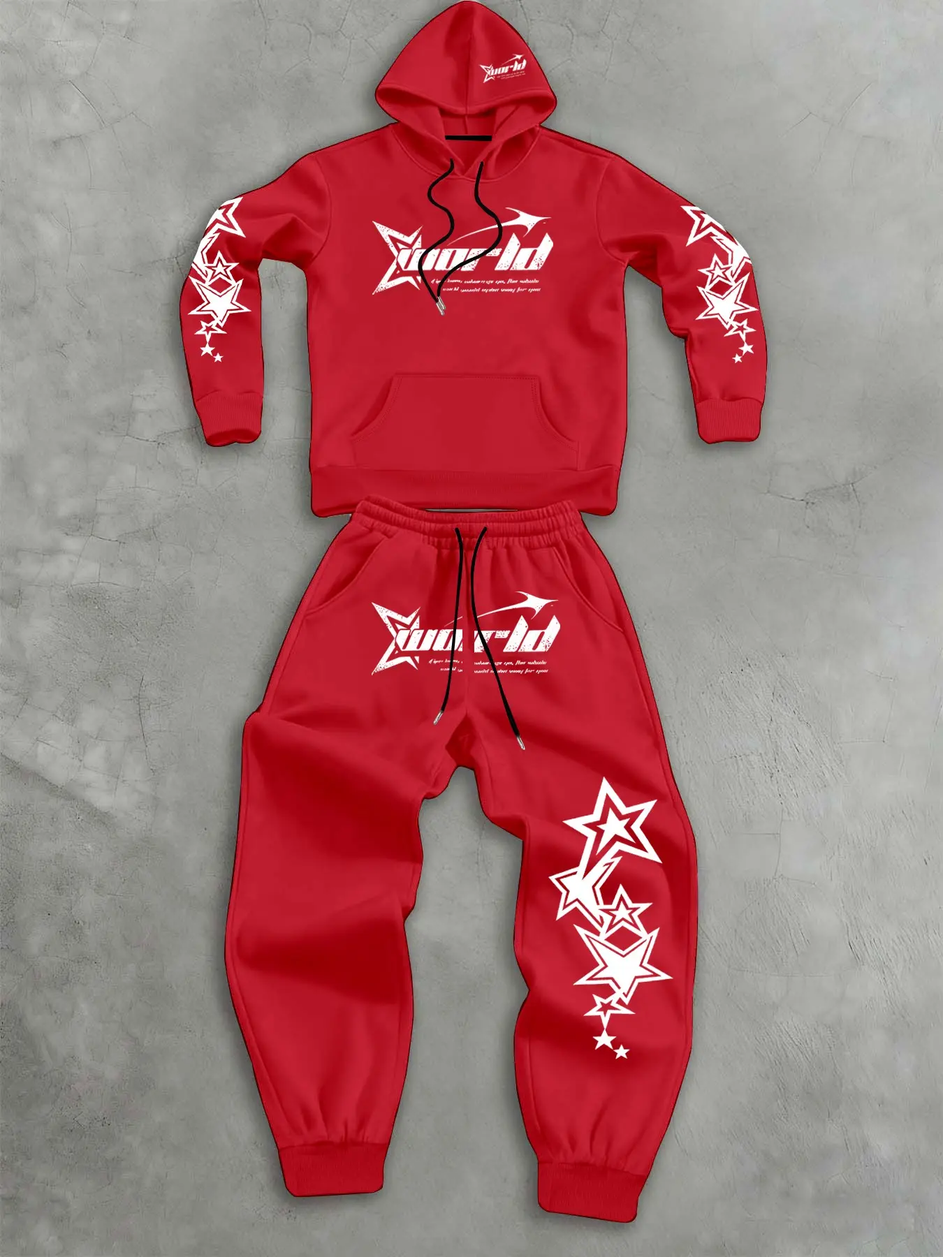 Men's Hoodie and Sweatpants Set, Star Pattern Print, Casual Loose-Fit, Fall & Winter Y2K Style, 2-Piece for Men