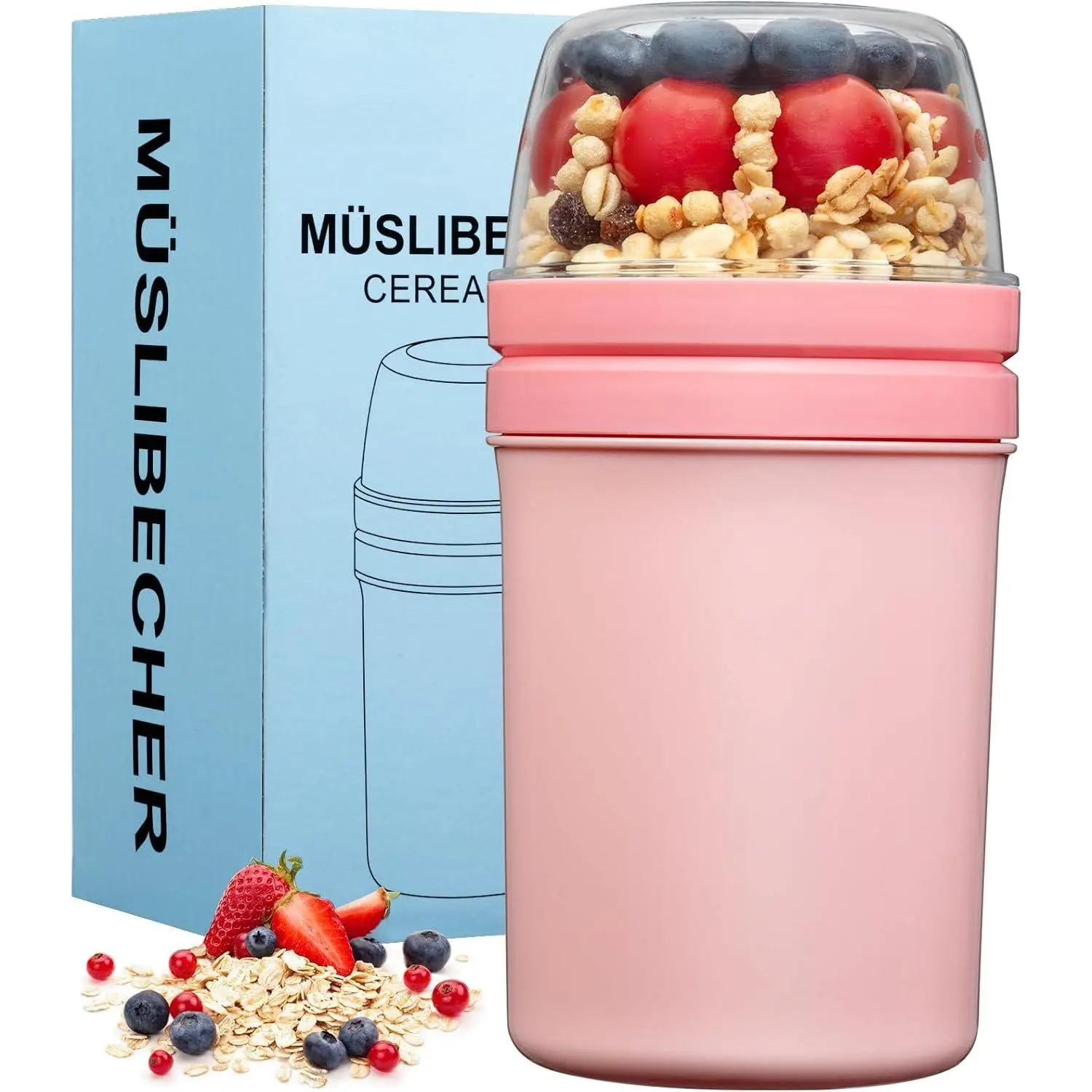 Snack Cup  Snack Container with Lid,Yogurt Parfait Cups and Spoons,600ml+270ml Breakfast  The Go,Portable Cereal To Go Travel Cereal Bowl and Milk Container()