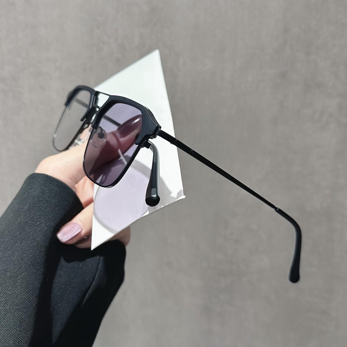 1 Pair of Y2K Style Unisex Square Frame Photochromic Glasses, Semi-rimless Light-sensitive Tinting Glasses, Men's Brow Frame, Multifunctional Casual Eyewear