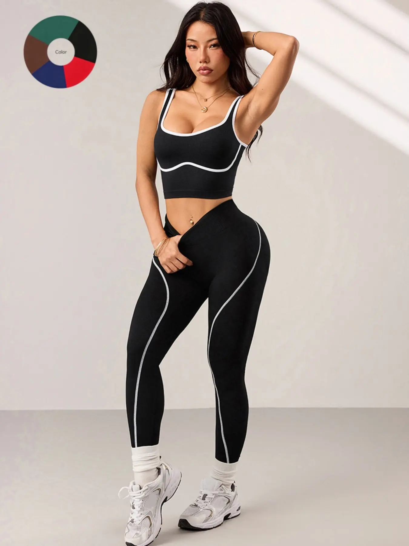 New Women's Two-Piece Set with Colorblock Back Design, Yoga, Sports Running Fitness Set, Sporty Fitted Style for All Seasons