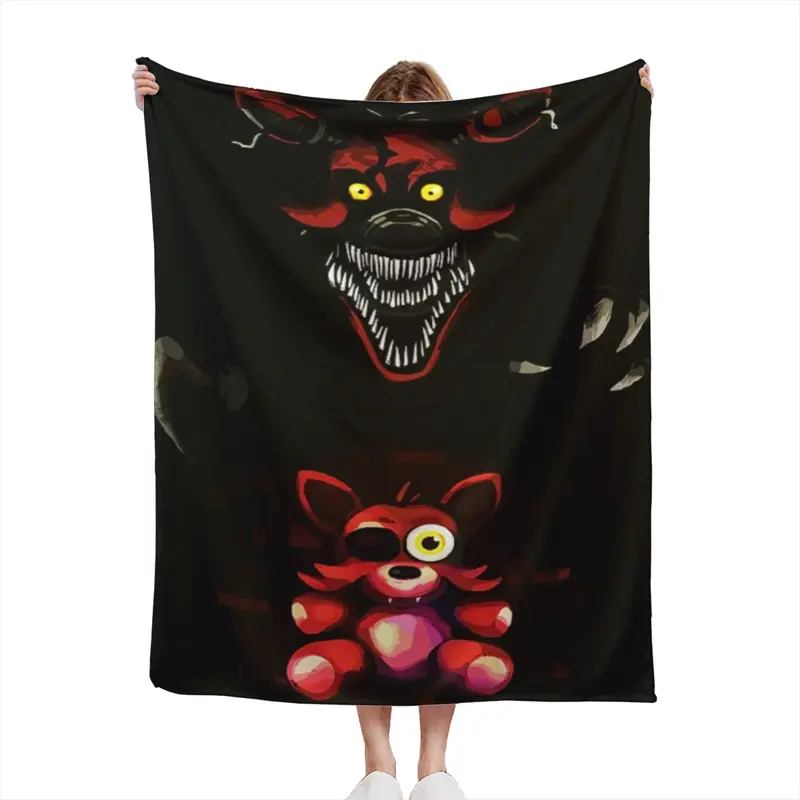 Five Nigh-ts at Fre-ddy's FNaF Nightmare Foxy Graphic Print Throw Blanket Spooky Video Game Animatronic Soft Warm Microfiber Fleece Blanket Bed Couch Decor