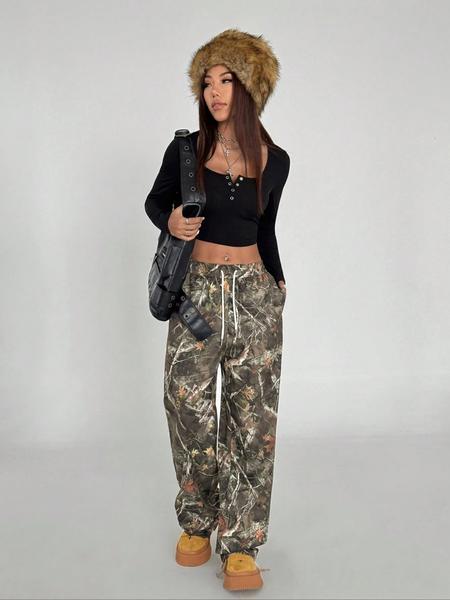 Women's Camo Print Sweatpants, Casual Comfy Jogger Pants for Daily Wear, Ladies Bottoms for Summer, Trouser