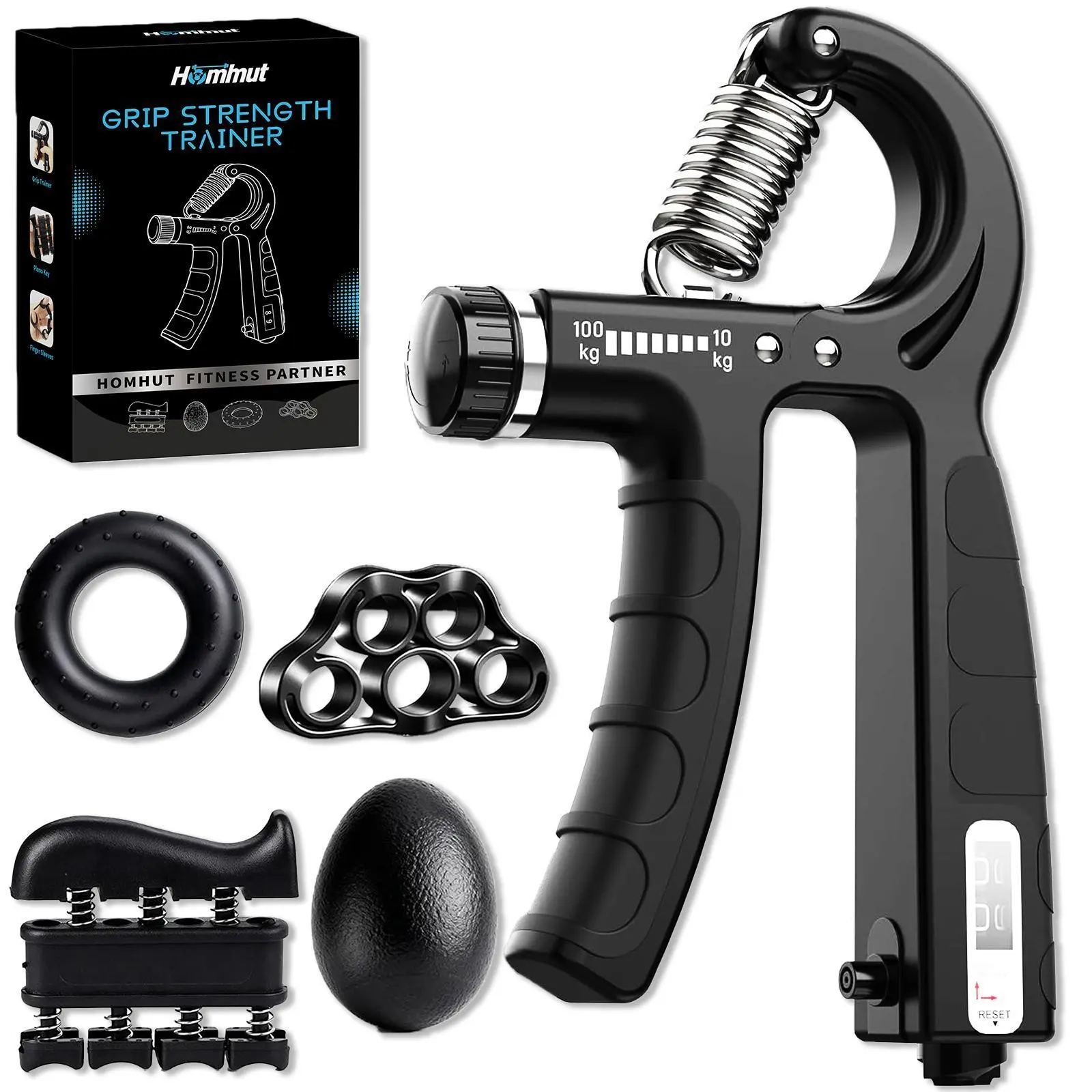 6-in-1 Adjustable Rubber Hand Grip Strengthener Kit, Forearm Trainer, Finger Exerciser for Fitness, Dexterity Improvement & Rehabilitation - Multi-Use Pack for Boyfriend, Hand Strengthening, Contoured Palm, Enhances Grip Strength