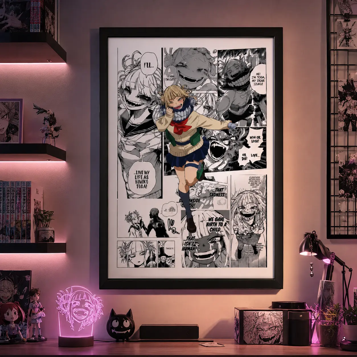 My Hero Academia Himiko Toga Manga Panels Poster: Anime Print, Anime Satin Poster, Canvas Wall Art Print, Japanese Anime Room Decor for Bedroom Dorm Gaming Room Office, Manga Wall Art Gift for Anime Fans