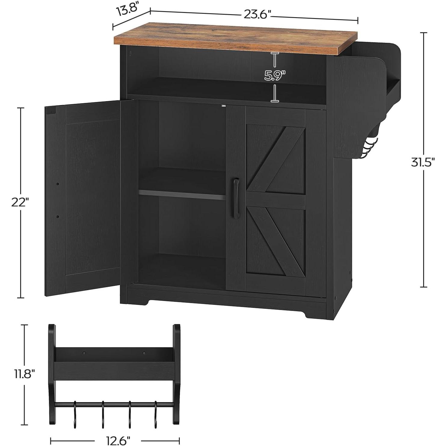 Coffee Bar Cabinet, Kitchen  with Storage, Farmhouse Sideboard Buffet Cabinet with Dual-Purpose Floating Shelf and Hooks, for Restaurant, Living Room, Rustic Brown KF22BR