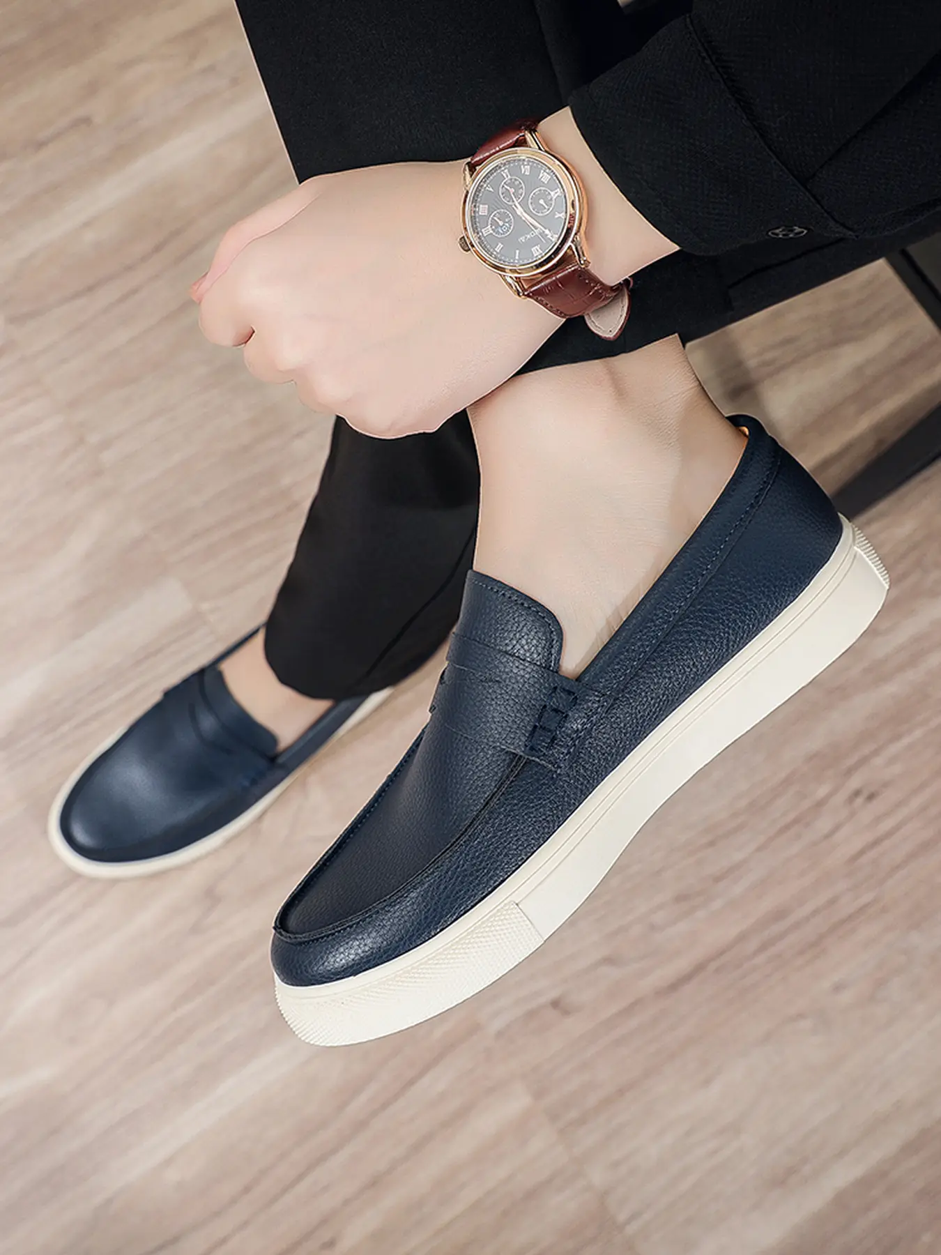 Men's PU Leather Patchwork Oxford Walking Shoes, Casual Summer Shoes, Breathable Thick Sole, Wide Round Toe, Comfortable for All Seasons, Ideal for Commuting & Shopping