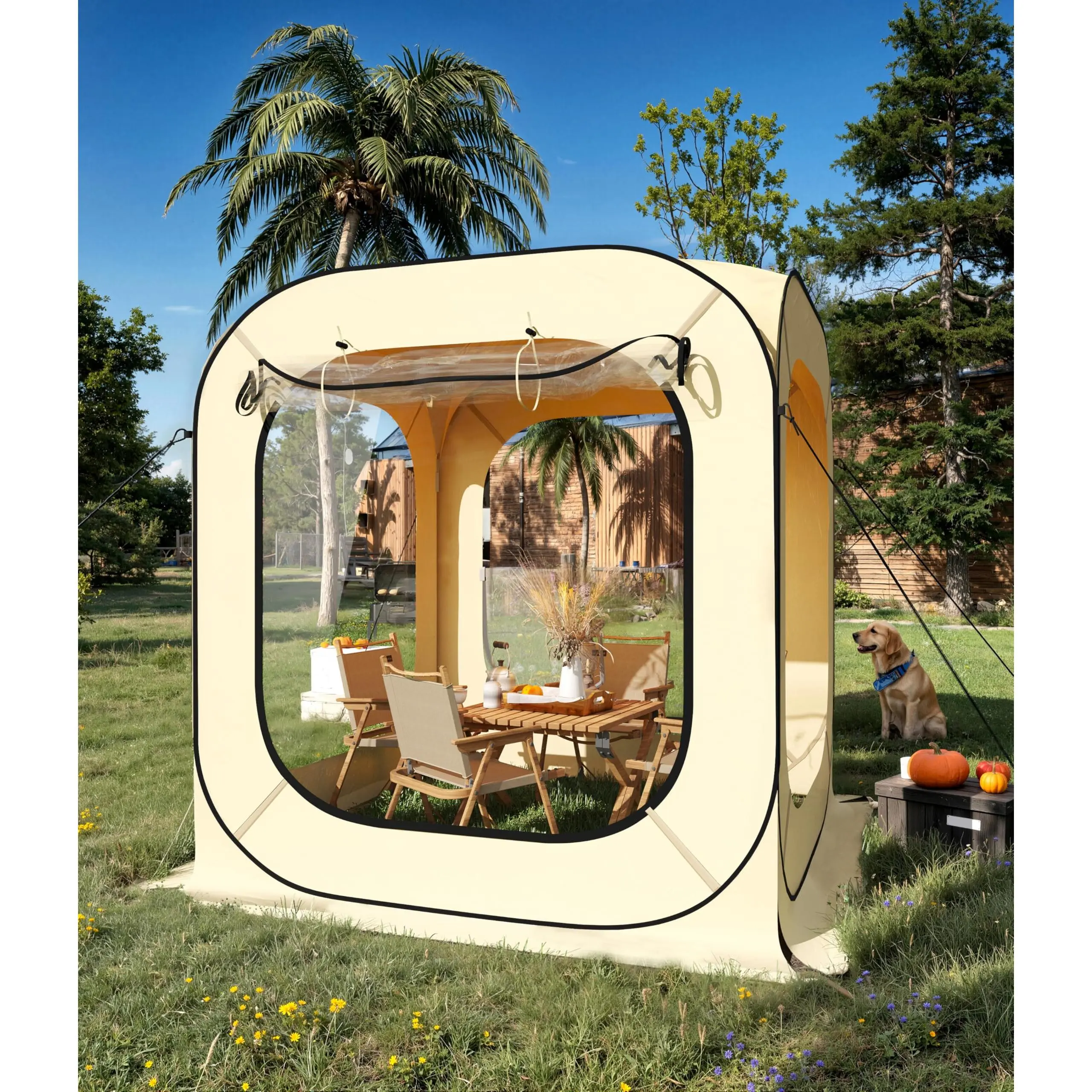 6x6 ft Square Instant Pop Up Tent Outdoor Bubble Tent Portable Screened Shelter Camping Sun Shelter for Patio Backyard and Travel
