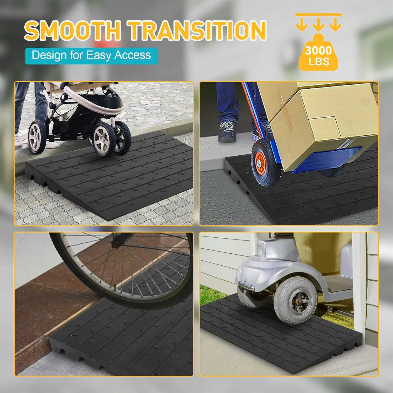 GAOMON Heavy Duty 2.5in Rubber Threshold Ramp for Doorways - Non-Slip Surface, Beveled Edges, Willow Design - Indoor Outdoor Industrial Use - 1-Piece