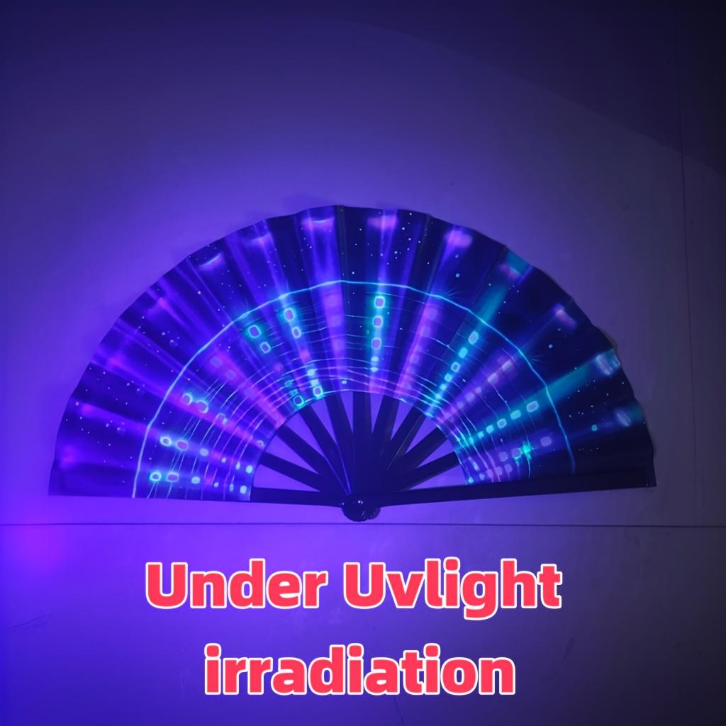 13-Inch 4D printing Neon Birthday Party Fan Blue/Silver/Rainbow/Pink/Black Glow Neon Holo graphic Hand Fan with Water-Resistant, Sweat-Proof Coating Perfect for Music Festivals, Nightclubs, Raves, Outdoor Parties & Hot Weather Events (Vibrant Neon Style)