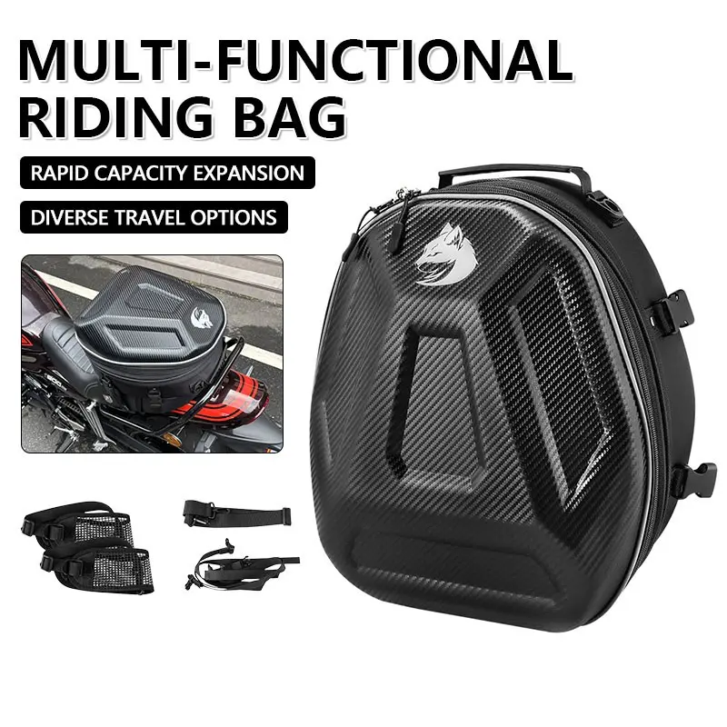 1pc Motorcycle Rear Luggage Bag, Hard Shell Waterproof, Large Capacity Expandable Helmet Bag, Motorbike Riding Tail Pack, Crossbody Backpack, Motorcycle Accessory