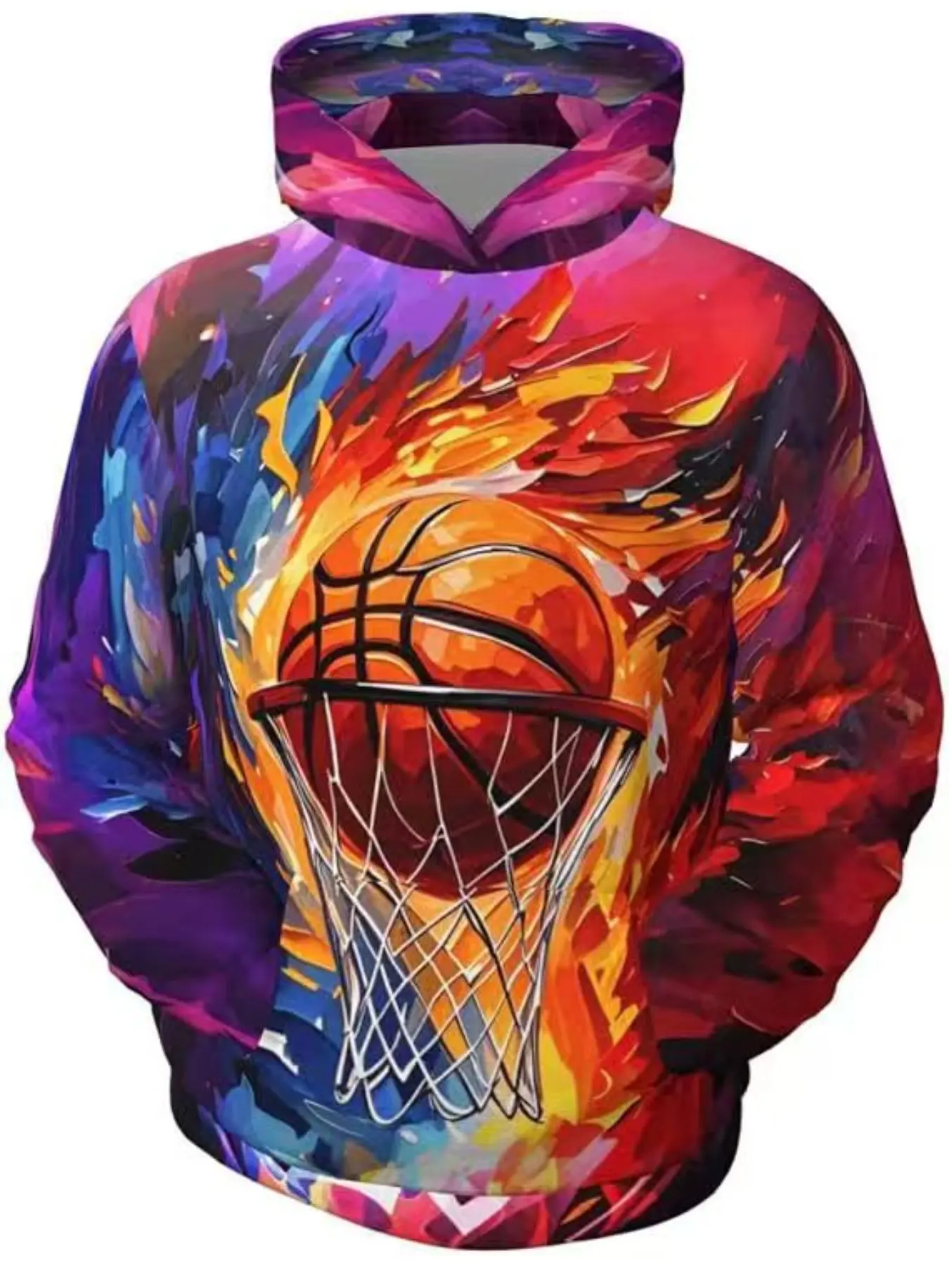 Men's and Women's Matching Cool Sports Video Game Theme 3D Full-Print Hooded Sweatshirt - Flame Basketball / Neon Game Controller / Electric Crackling Baseball Colorful Print Drawstring Pouch Pullover Hoodie
