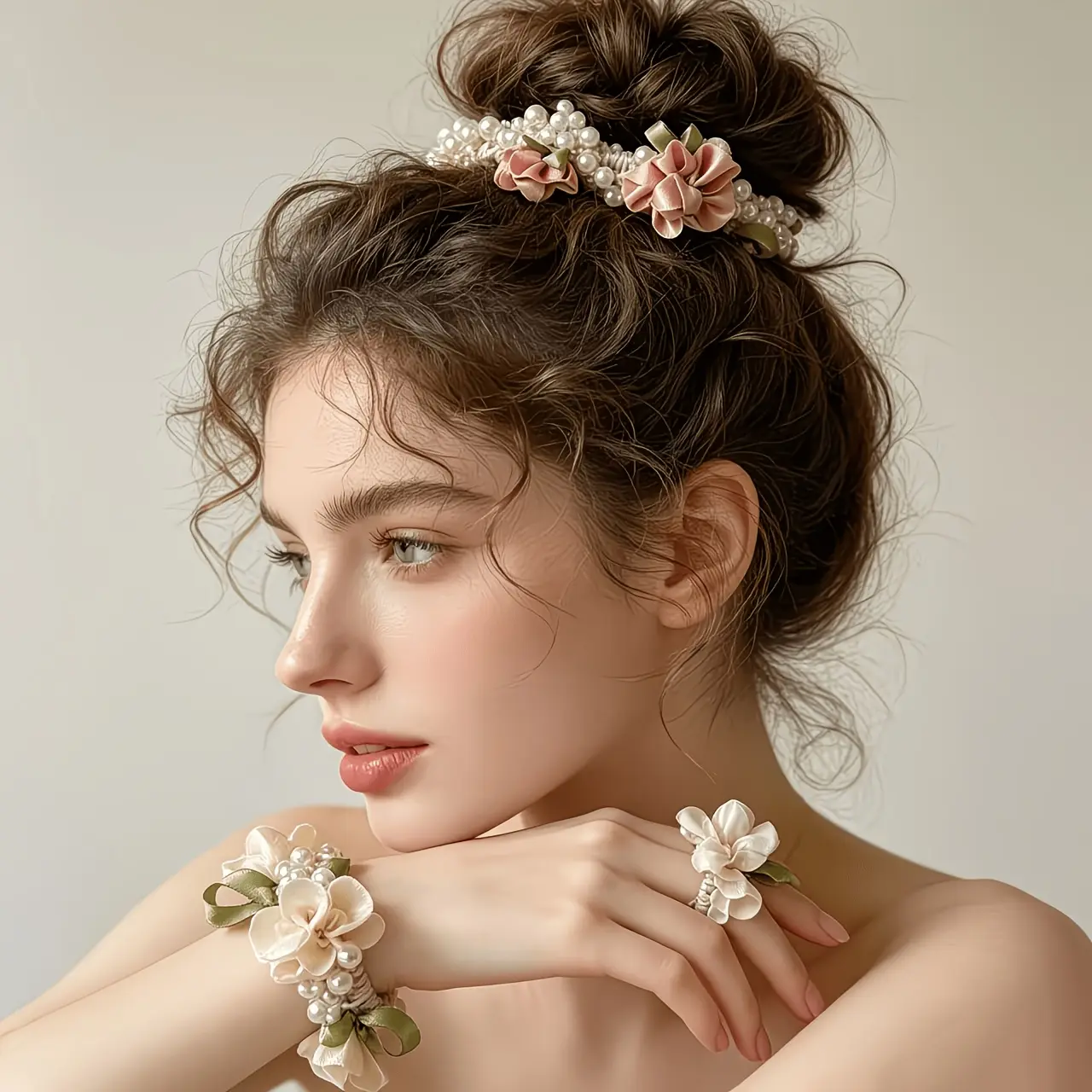 2 pieces of high-end sweet pearl rose hair bands,various uses of bracelet hair bands,high-elasticity hair band that won't damage hair,French gentle style hair tie, daily date and banquet headwear for girls, best friend gift and decorative hair accessories