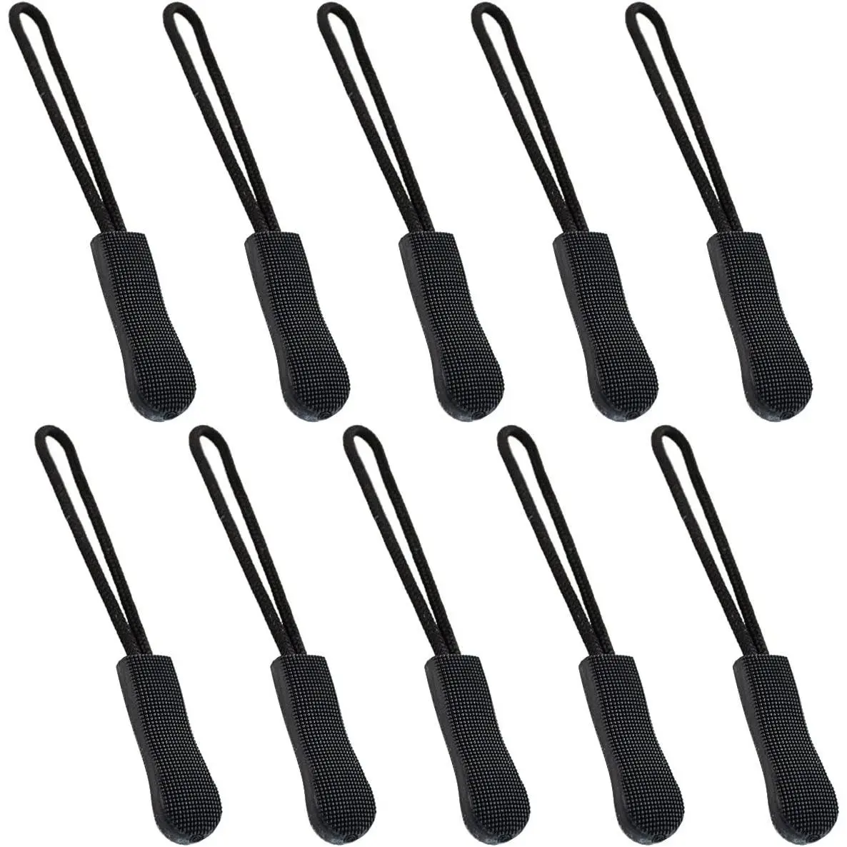 Zipper Pulls 10 count Black Nylon Cord Zipper Pulls Fits/Zipper Fixer with Non-Slip Gripper