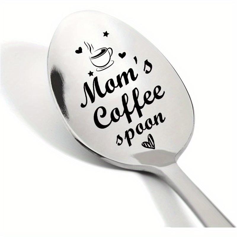 Coffee Engraved Spoon, Stainless Steel Cutlery Tableware Spoon, Teaspoon, Coffee Spoons for Mom, Coffee Lover Gift, Gift for Mom, Birthday Gift, Mother's Day Gift, Kitchenware