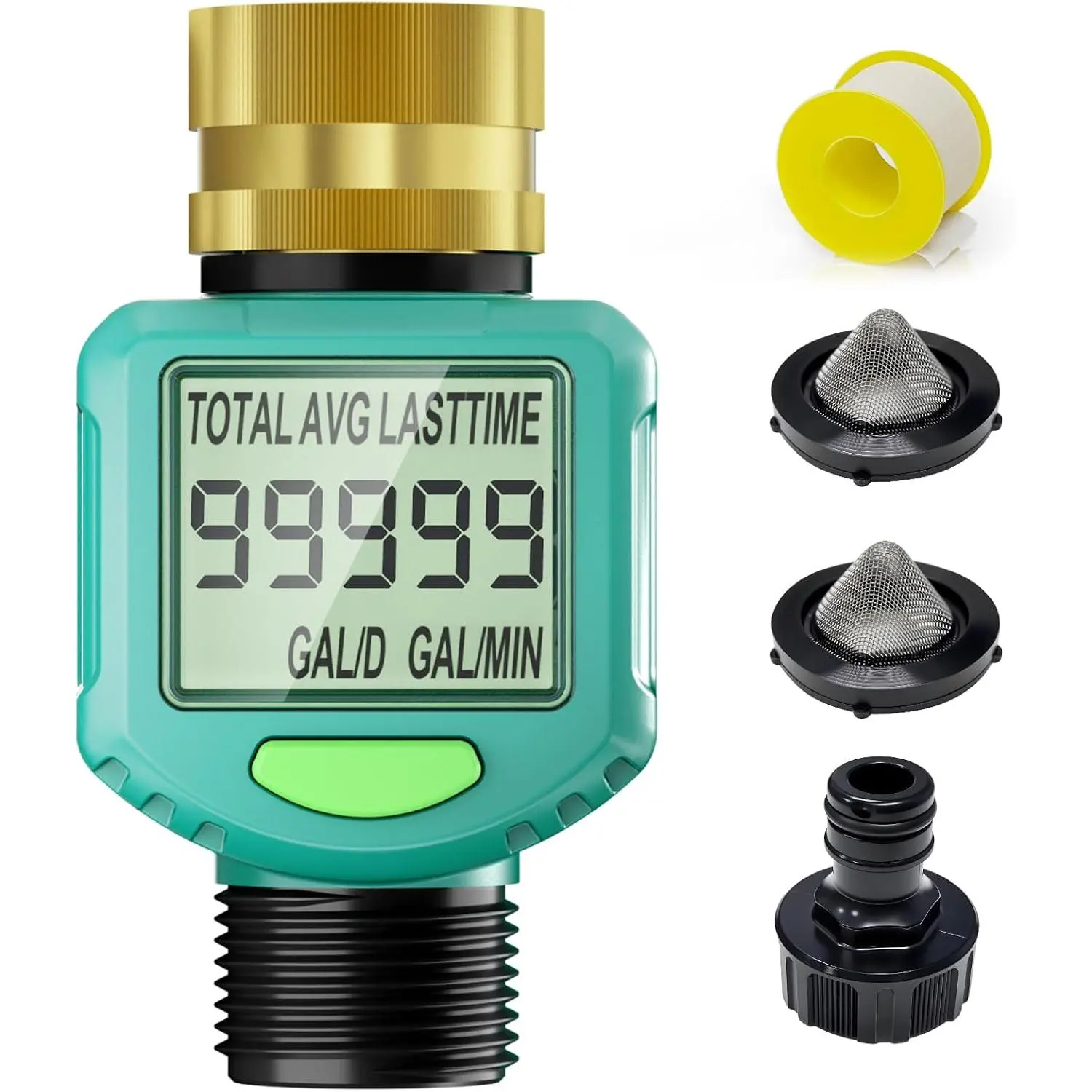 Water Flow Meter with 180° Flip Screen,±5% Accuracy, Brass Inlet |  Water Meter with LCD for Outdoor Garden Hose, RV & Irrigation, Lawn Sprinkler Watering, Measures Gallons/Liters