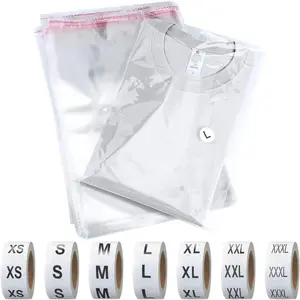 200 Pcs Resealable Poly Clear Shirt Bags with 7 Sizes 3500 Pcs Clothing Size Stickers Labels Self Sealing Plastic Bag for Small Businesses Packaging T Shirts Retail Storage(10 13 Inch)