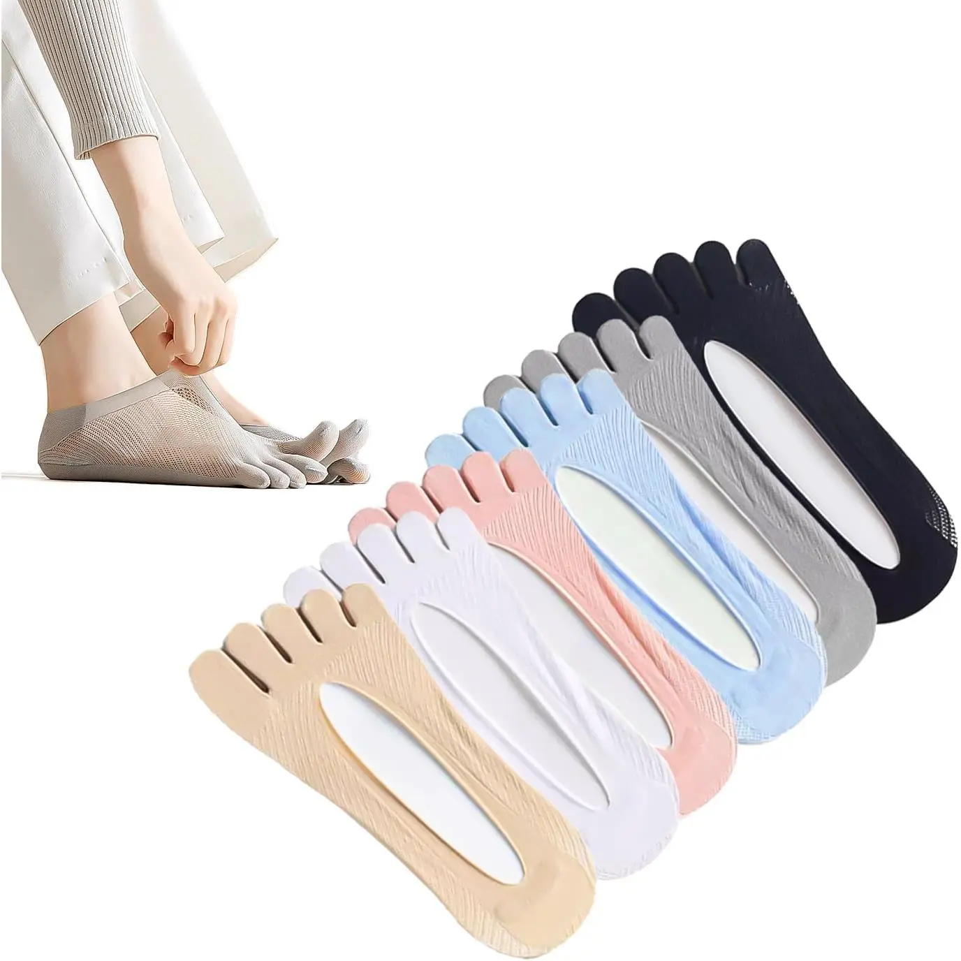6 Pairs  Socks for Bunions, Low Cut Sockalign   Socks for Women, Five Finger Bunion Socks for Women